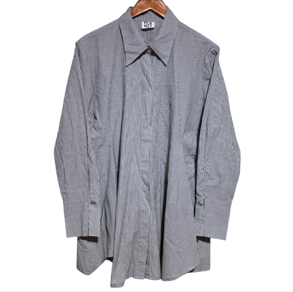 PLANET by Lauren G Artist's Smock Shirt in Pinstripe Size 12-16 - Picture 2 of 4
